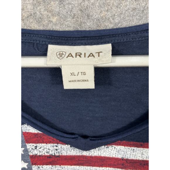 Ariat Shirt Womens XL Blue‎ Short Sleeve Crew Neck Cowgirl American Flag Bison - Picture 3 of 9